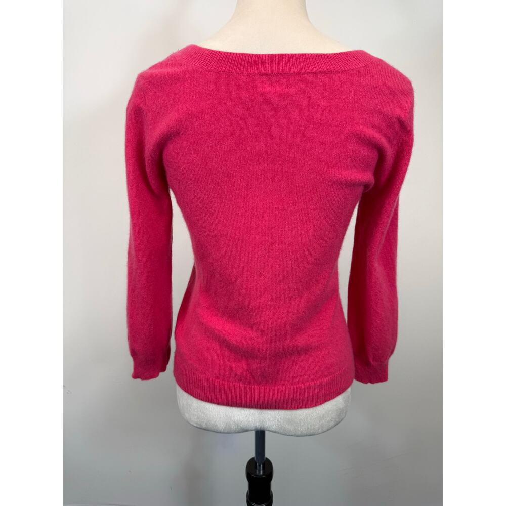 Garnet Hill Cashmere Pullover Sweater Poppy Pink Ballet Neck Size Small - Picture 2 of 9